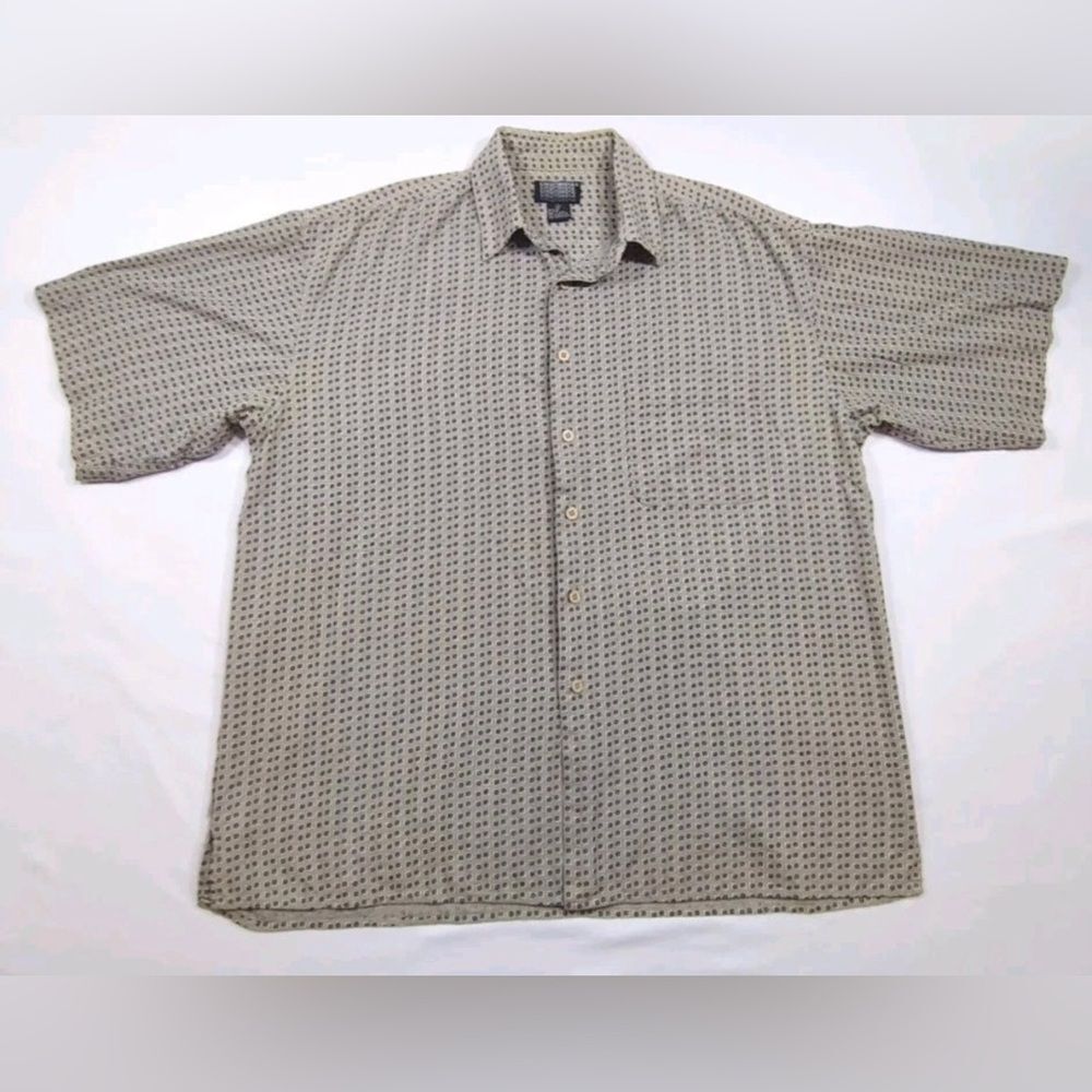 KnightsBridge Shirt Large 100% silk gray print short sleeve